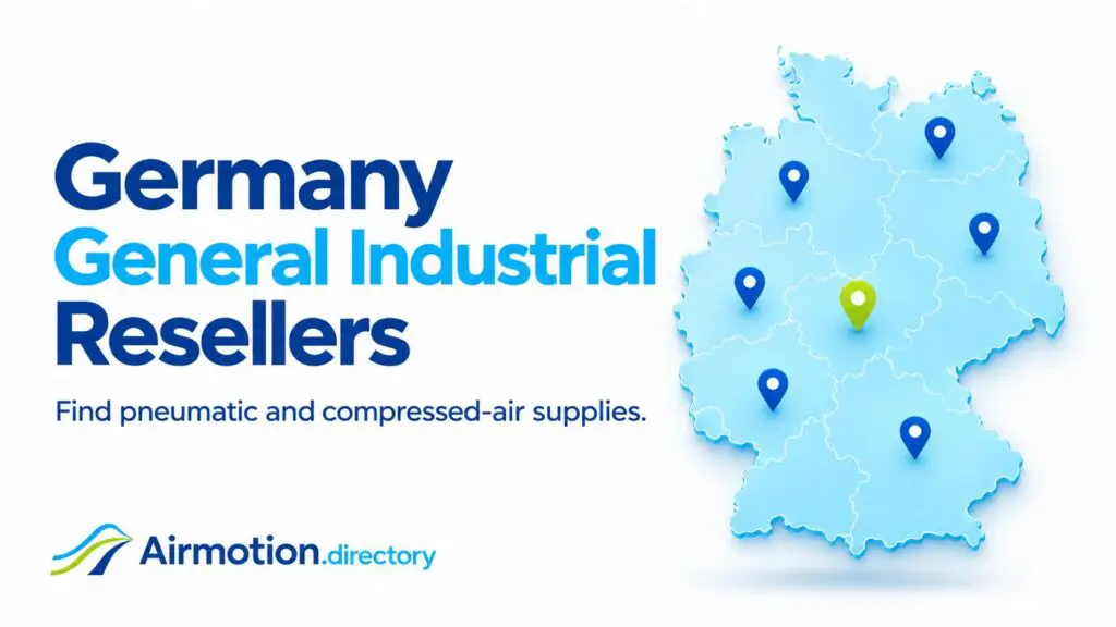 Germany map with location pins representing general industrial resellers supplying pneumatic and compressed-air products.