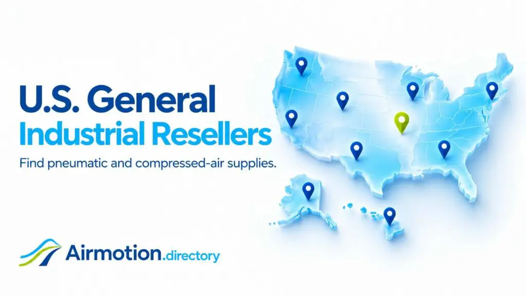 U.S. general industrial resellers: find pneumatic and compressed-air supplies, illustrated with a map including Alaska and Hawaii.