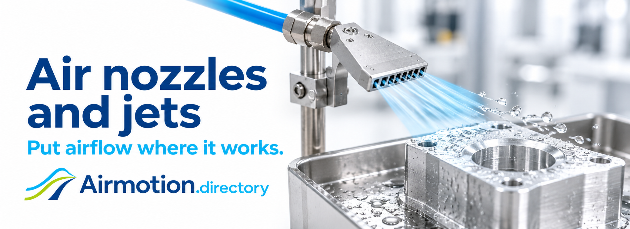 Air nozzles and jets. Put airflow where it works. Illustration of an air nozzle removing surface water.